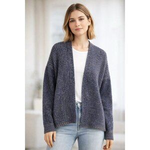 GAP 100% Lambswool Open Knit Cardigan Blue Relaxed Cozy Women Sweater